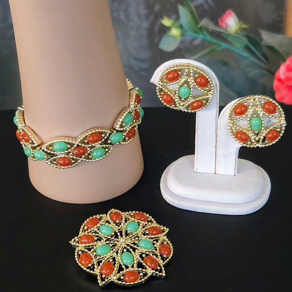 Vintage Sarah Coventry Acapulco Bracelet, Brooch & Earring Set - Picture 3 of 7